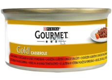 Gourmet Gold Paštéta s hovädzím mäsom, kuracím mäsom a paradajkami v konzerve pre dospelé mačky 85 g