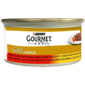 Gourmet Gold Paštéta s hovädzím mäsom, kuracím mäsom a paradajkami v konzerve pre dospelé mačky 85 g