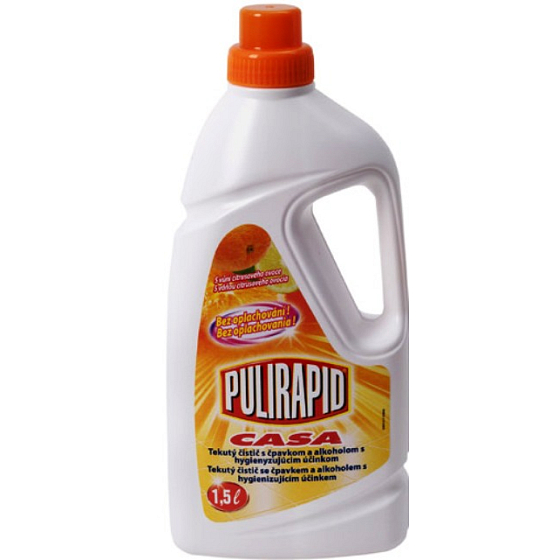 Pulirapid Casa Agrumi s vôňou citrusového ovocia univerzálny tekutý čistič s čpavkom a alkoholom na všetky domáce umývateľné povrchy 1,5 l