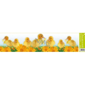 Okenné fólie bez lepidla pruh veľkonočné zvieratká kačičky a žlté gerbery 64 x 15 cm