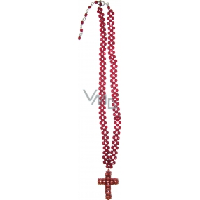 Červený náhrdelník s krížikom 41 cm
