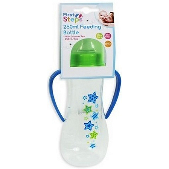 First Steps Stars 0+ dojčenská fľaša zelená s 2 úchopy 250 ml