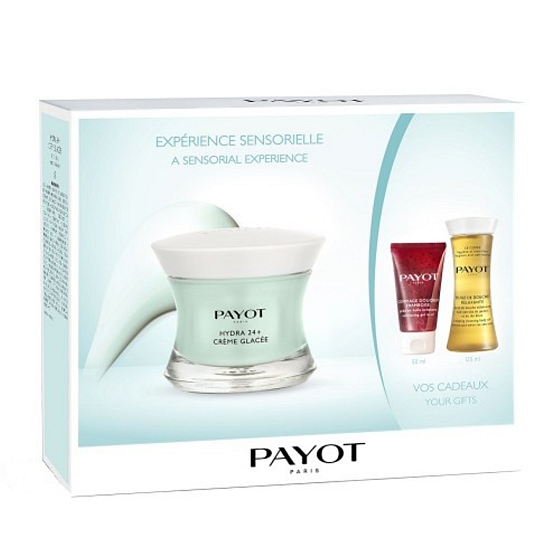 Payot Hydra24 + Glaceé hydratačný gél-krém 50 ml + Gommage Douceur Framboise abrazívne olejové želé 50 ml + Huile de Douche sprchový olej 125 ml, kozmetická sada