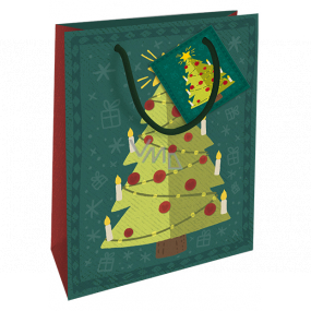 Nekupto Darčeková papierová taška 14 x 11 x 6,5 cm Vianočný zelená stromček WBS 1923 50