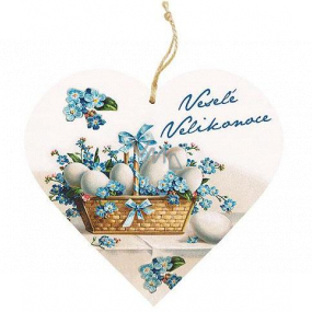 Bohemia Gifts Drevené dekoračné srdce s potlačou Veselé Velikonoce 13 cm