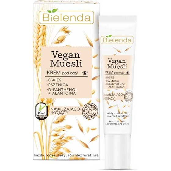 Bielenda Vegan Muesli Pšenica + Ovsené vločky + D-panthenol + Allantoín hydratačný očný krém 15 ml