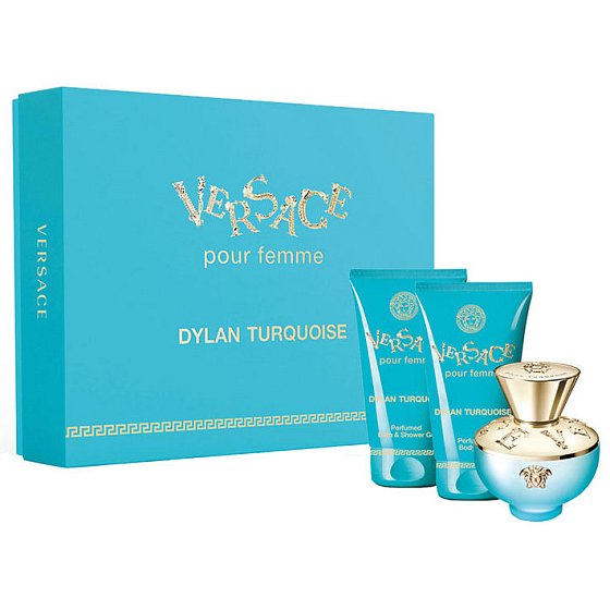 Versace Dylan Turquoise toaletná voda pre ženy 50 ml + telový gél 50 ml + sprchový gél 50 ml, darčeková sada pre ženy