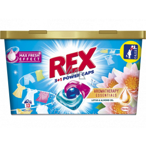 Rex 3 + 1 Power Caps Aromatherapy Lotus & Almond Oil pracie kapsule na bielu a farebnú bielizeň 13 dávok