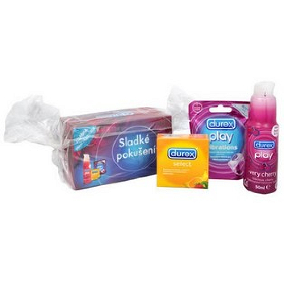 Durex Sladké pokušenie kondómy + lubrikačný gél + vibračný krúžok, darčeková sada