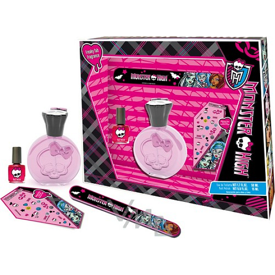 Mattel Monster High toaletná voda 50 ml, lak 7 ml, pilník, ozdoby na nechty, kozmetická sada