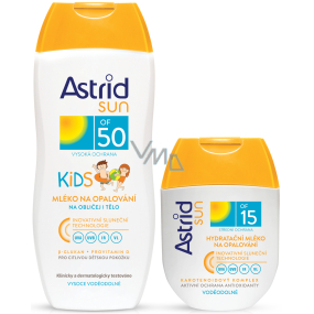 Astrid Sun Kids OF50 mlieko na opaľovanie 200 ml + Sun OF15 Hydratačné mlieko na opaľovanie 80 ml, duopack
