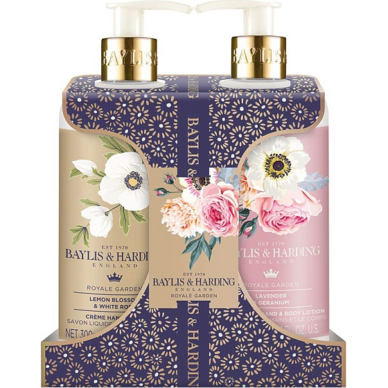 Baylis & Harding Kráľovská záhrada tekuté mydlo na ruky 300 ml + mlieko na ruky a telo 300 ml, kozmetická sada