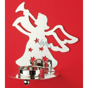 Kovový svietnik strieborný anjel s rúrkou, na čajovú sviečku 12 cm