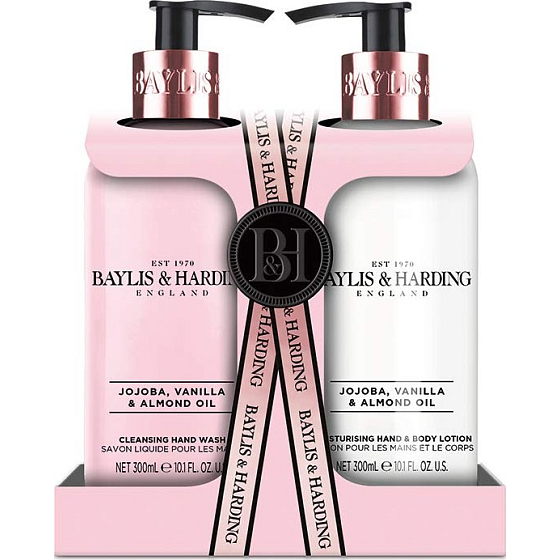 Baylis & Harding Jojoba, Vanilka a Mandľový olej umývací gél dávkovač 300 ml + telové mlieko dávkovač 300 ml, kozmetická sada