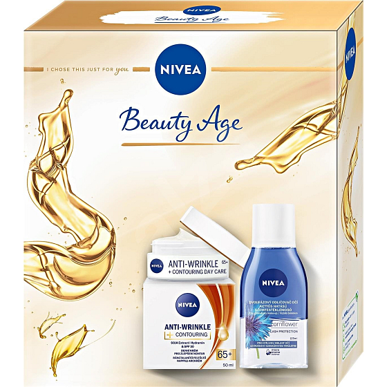 Nivea Face Beauty Age 65+ denný krém 50 ml + dvojfázový odličovač 125 ml, kozmetická sada pre ženy