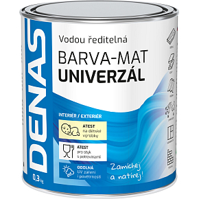 DENAS UNIVERZÁL-MAT vrchná farba na drevo, kov a betón, 0199 čierna, 0,3 kg
