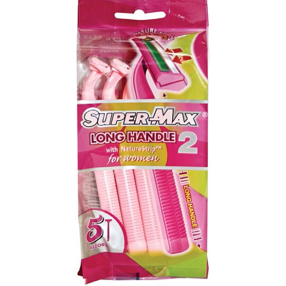 Super-Max Long Handle Lady jednorazový 2-čepeľový holiaci strojček 5 kusov