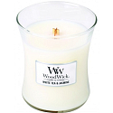 Woodwick White Tea & Jasmin - Biely čaj a jazmín vonná sviečka s dreveným knôtom a viečkom sklo malá 85 g