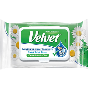 Velvet Kamilka & Aloe Vera vlhčený toaletný papier, 42 ks