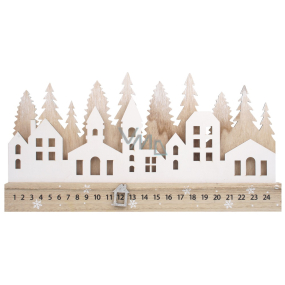 Adventný kalendár drevený biely Domčeky 40 x 20 cm