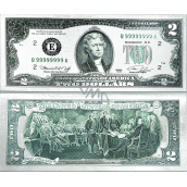 Postriebrený talizman v podobe bankovky 2 USD