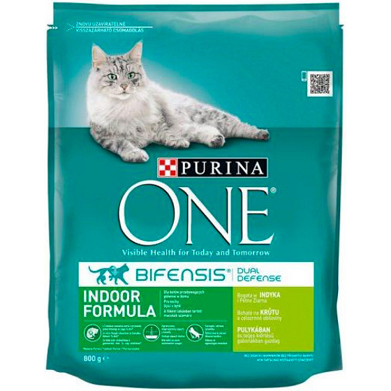 Purina One Indoor granule pre mačky s morčacím a celozrnnými obilninami, 800 g