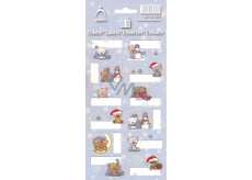 Arch Vianočné etikety samolepky Medvedíky svetlo modrý arch 12 etikiet