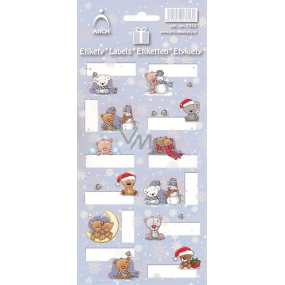 Arch Vianočné etikety samolepky Medvedíky svetlo modrý arch 12 etikiet