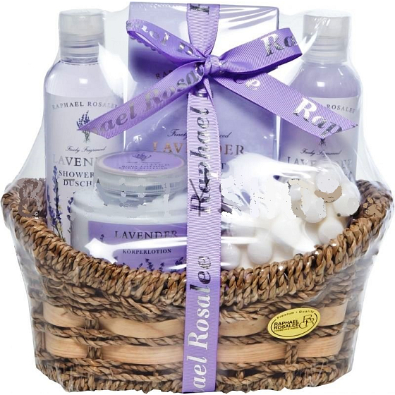 Raphael Rosalee Cosmetics Levanduľa toaletné mydlo 100 g + soľ do kúpeľa 300 g + sprchový gél 190 ml + pena do kúpeľa 190 ml + telové mlieko 200 ml, kozmetická sada