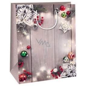 Ditipo Darčeková papierová taška 32,4 x 10,2 x 44,5 cm béžová Vianočné ozdoby na dreve