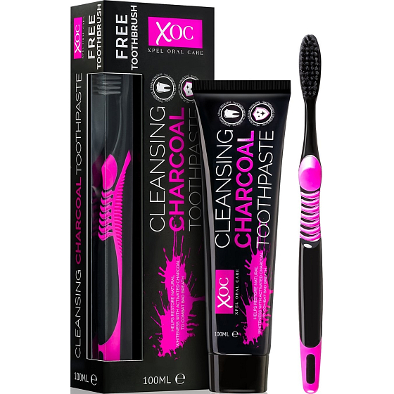 Xoc Charcoal Toothpaste zubná pasta s aktívnym uhlím 100 ml + zubná kefka 1 kus
