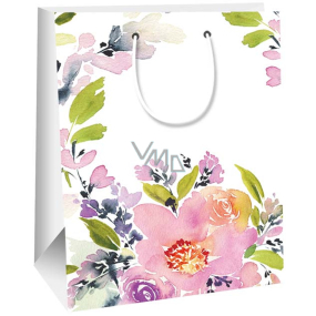Ditipo Darčeková papierová taška 26,4 x 13,6 x 32,7 cm Biele ružové kvety