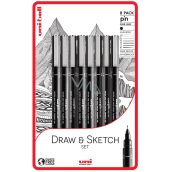 Uni Pin Draw & Sketch Kaligrafická sada kresliacich linerov so špeciálnym atramentom 0,05/0,1/0,3/0,5/0,8/1,0/1,2/štetec čierna 8 kusov