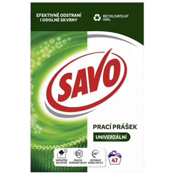 Savo Universal s biologicky odbúrateľnými zložkami prací prášok na farebnú a bielu bielizeň 47 dávok 3,29 kg