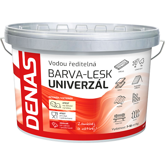 DENAS UNIVERZÁL-LESK vrchná farba na drevo, kov a betón, 0100 biela, 5 kg
