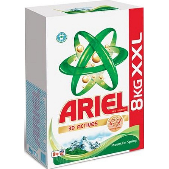 Ariel Mountain Spring 3D Actives prací prášok na krásne čisté a voňavé bielizeň bez škvŕn 80 práčok 8 kg