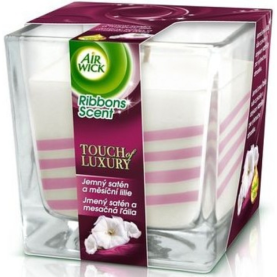 Air Wick Touch Of Luxury Jemný satén a Mesačné ľalie vonná sviečka v skle 180 g