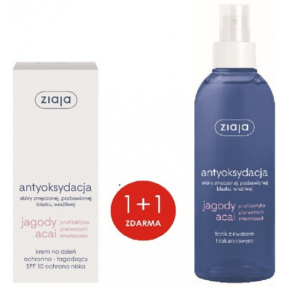 Ziaja Acai Berry SPF 10 ochranný, upokojujúci denný pleťový krém 50 ml + Acai Berry pleťový tonik s kyselinou hyalurónovou rozprašovač 200 ml, duopack