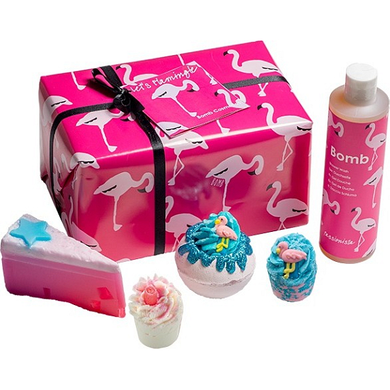 Bomb Cosmetics Plameniak - Lets Flamingle balistik 160 g + špalíček 2 x 50 g + sprchový gél 300 ml + mydlo 100 g, kozmetická sada