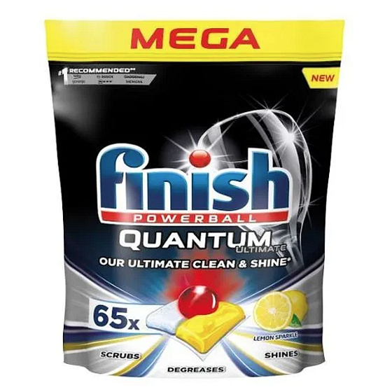 Finish Quantum Ultimate Lemon tablety do umývačky, chránia riad a poháre, prinášajú oslnivú čistotu, lesk 65 kusov