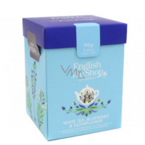 English Tea Shop Bio Biely čaj Čučoriedka a Bazový kvet sypaný 80 g + drevená odmerka so sponou