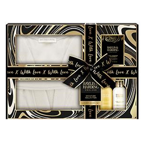 Baylis & Harding Tangerine and Grapefruit telové mlieko 100 ml + telové mlieko a mlieko na ruky 100 ml + kryštály do kúpeľa 75 g + župan, kozmetická sada pre ženy
