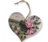 Bohemia Gifts Drevené dekoračné srdce s potlačou Ruže a labute 13 cm