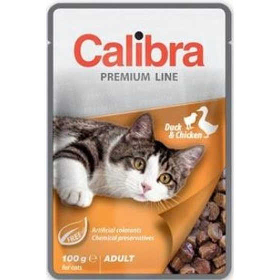 Calibra Premium Kačica s kuracou príchuťou kompletné krmivo pre mačky kapsička 100 g