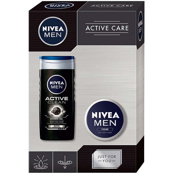 Nivea Men Active Care Active Care sprchový gél pre mužov 250 ml + Men krém 75 ml, kozmetická sada