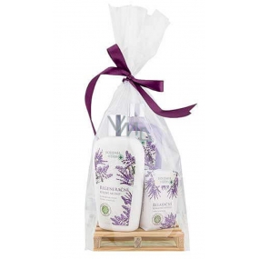 Bohemia Gifts Botanica Levanduľa tekuté mydlo 300 ml + telové mlieko 250 ml + tuhé mydlo 100 g, drevená paleta kozmetická sada