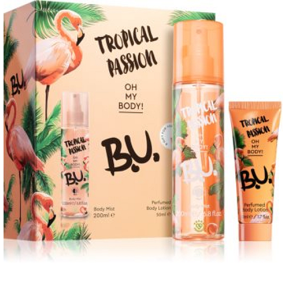 B.U. Tropical Passion parfumovaný telový sprej pre ženy 200 ml + parfumované telové mlieko 50 ml, kozmetická sada