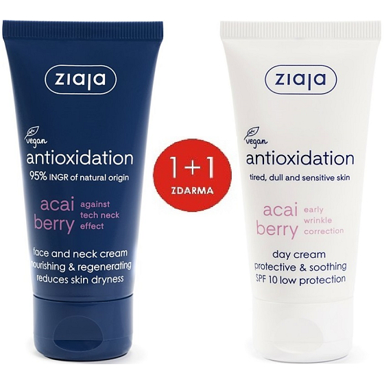Ziaja Acai Berry SPF 10 ochranný, upokojujúci denný krém 50 ml + Acai Berry výživný regeneračný krém na tvár a krk 50 ml, duopack