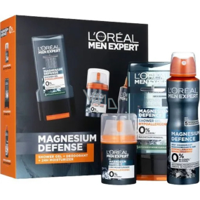 Loreal Paris Men Expert Magnesium Defence sprchový gél 300 ml + dezodorant v spreji 150 ml + hydratačný krém pre citlivú pokožku 50 ml, kozmetická sada pre mužov