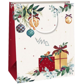Ditipo Darčeková kraftová taška 18 x 8 x 24 cm Vianočná béžová, darčeky a fľaše